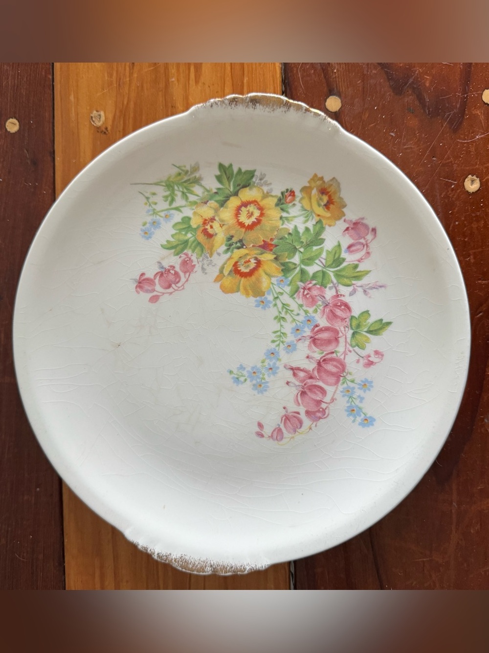 Vintage Floral Ceramic Serving Plate - Yellow & Pink Flowers